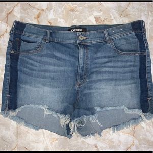 Express High Rise Stretch Denim Shorts with Stripe